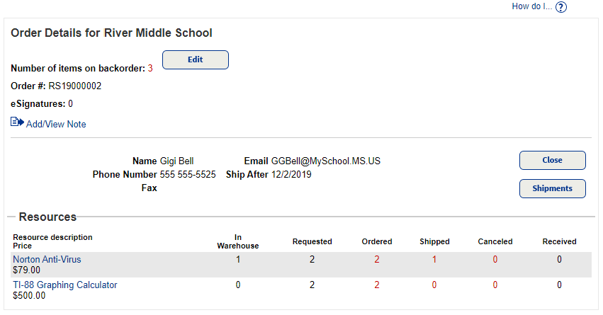 Order Details with backordered items