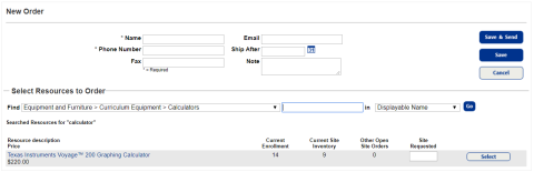 New Textbook Order at a site